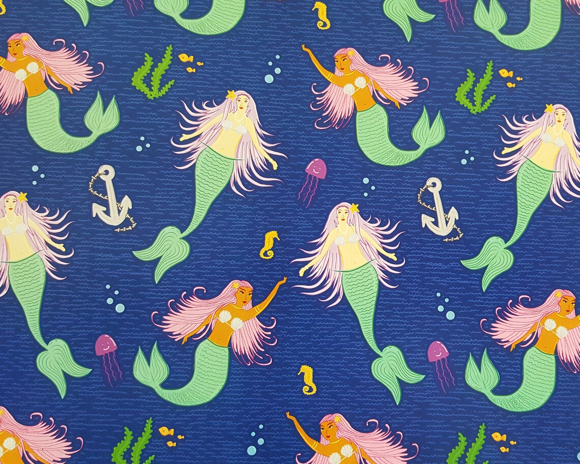 Mermaid Wrapping Paper Beach Gift Wrap Mermaid Artwork Etsy