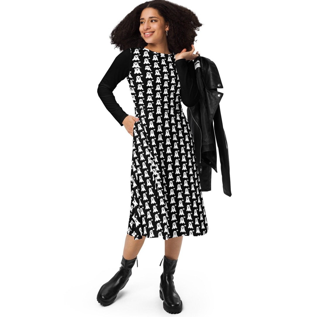 Ghost Dress, Halloween Dress, Long Sleeve Dress With Pockets, Spooky