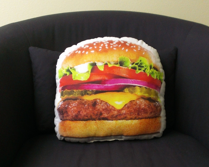 Hamburger Pillow decorative pillow throw pillow burger food cheeseburger home decor girlfriend gift boyfriend gift funny foodie gift college image 1