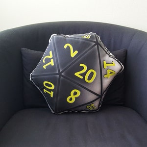 D20 Dice Pillow polyhedral dice cushion geek home decor gaming dungeon master rpg game room gamer gifts dice pillow nerdy college student Black Die