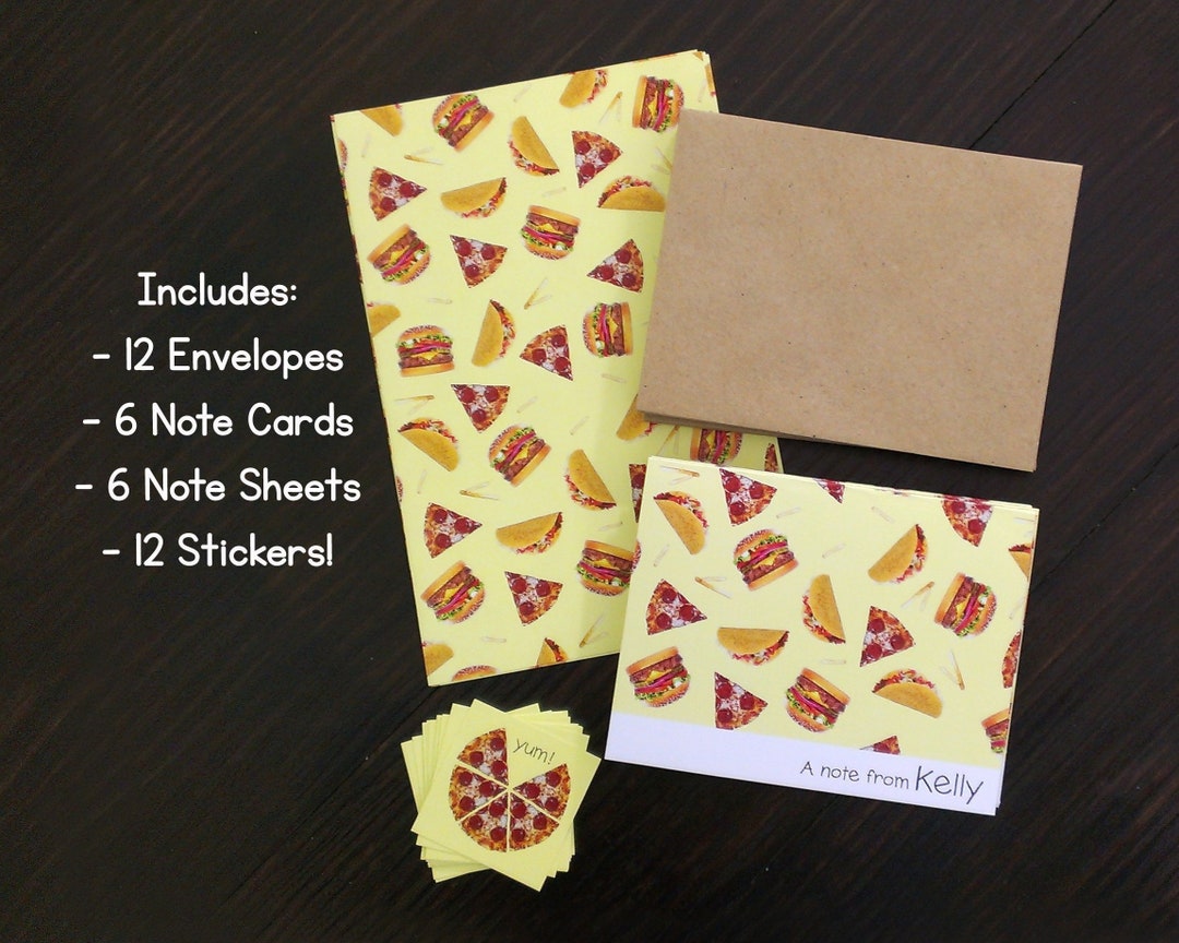 Personalized Foodie Stationery Set: Pizza, Taco, Burger Note Cards - Etsy