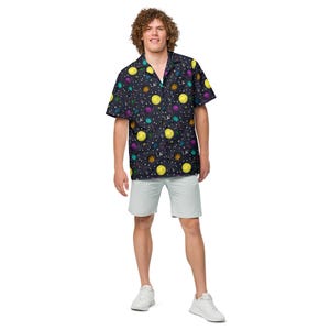 Space Button Up Shirt, science shirt, summer shirt, astronomy shirt, galaxy planets, relaxed fit shirt, astronaut gift, solar system, stars