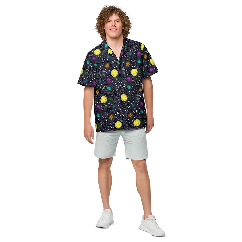 Space Button Up Shirt, science shirt, summer shirt, astronomy shirt, galaxy planets, relaxed fit shirt, astronaut gift, solar system, stars