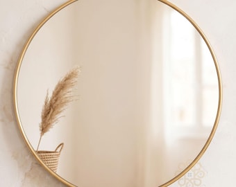 Round Gold Mirror Wall Vanity Mirror Decorative Brass Frame Modern Home Decor