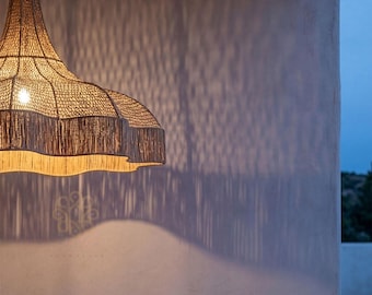 Handmade Moroccan Rattan Pendant Light Woven Wicker Chandelier Boho Japandi Coastal Ceiling Lighting Fixture