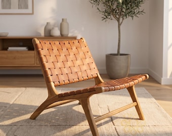 Handmade Moroccan Walnut Leather Accent Chair – Artisan Lounge Home Decor