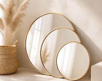 Gold Round Mirror Wall Vanity Mirror Decorative Brass Frame Modern Home Decor