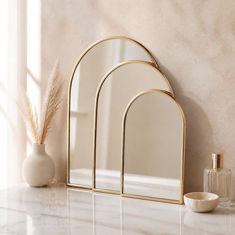 GOLD gewölbter Spiegel Messing Wandspiegel, Badezimmer Kosmetikspiegel Moderne Wohnkultur Bild 12