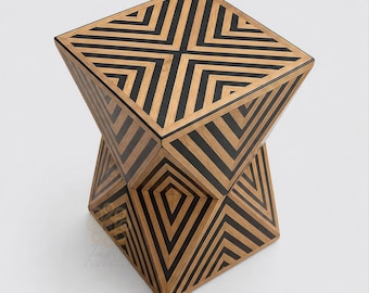 Handmade Black Resin Cedar Side Table Moroccan Geometric Accent Furniture Modern Luxury Decor