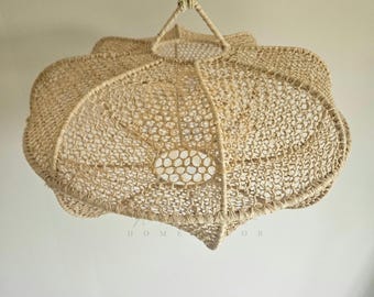 Handmade Raffia Pendant Light: Boho Woven Lampshade, Moroccan Decor