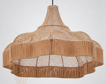 Handmade Moroccan Rattan Pendant Light Wicker Chandelier Boho Coastal Japandi Kitchen Dining Ceiling Lamp