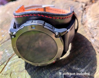 Black Leather Watch Cuff for Smart Watch