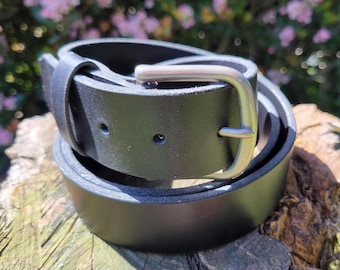 Black bridle leather belt, 1 1/2 inch wide