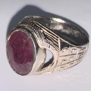 Men’s Natural Ruby 925 Sterling Silver Ring | Bague Homme Rubis, Ruby Accessories Statement ring gift for her, Genuine Ruby Pendant Ring