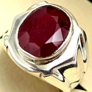 Anillo de rubí hecho a mano para hombre, rubí rojo natural, plata de ley 925, regalo para marido, joyería turca, rubí, piedra de sello genuina, anillo chií, regalo.