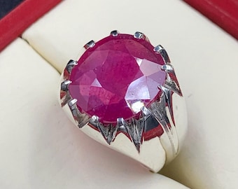 Men’s Deep Red Ruby Ring 925 Sterling Silver | Anari Ruby Statement Ring, Ruby Chain Jewlery Statement Antique ring, Genuine Ruby gift