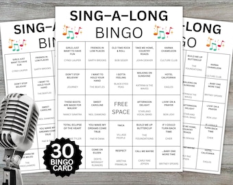 Bingo Musical para Cantar Junto | Atividade com Cartelas de Bingo Musical | Músicas dos Anos 70, 80 e 90 | Bingo de Sucessos para Festa | Jogo de Festa para Imprimir | Download Digital