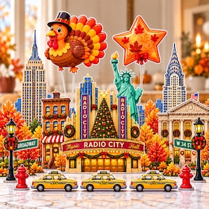 Thanksgiving NYC Parade Printable | New York City Skyline Craft | Turkey Balloon | NYC Parade Building Cutouts | Fall Party Decor PDF
