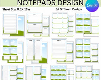 Pacote de modelos de bloco de notas para imprimir | Modelos de bloco de notas editáveis do Canva | Layout de bloco de notas com linhas | Bloco de anotações para imprimir | Modelo de bloco de notas faça você mesmo