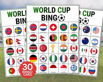Gra w bingo piłkarskie Mistrzostwa Świata 2026 | 30 kart do gry w bingo piłkarskie | Gra piłkarska dla dzieci | Aktywność piłkarska | Pobierz natychmiast