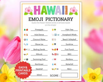 Jogo de Emojis Havaiano | Jogos de Aniversário Havaiano | Festa Temática Havaiana | Jogos de Aniversário Aloha | Jogos para Festa Luau | Jogos para Festa Luau em Família