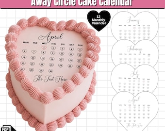 Modelo de calendário para topo de bolo em formato de coração "Queime até o fim" de 2026 | Topo de calendário de aniversário para imprimir | Topo de bolo personalizado em formato de coração, arquivo editável no Canva