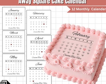 Topo de Bolo Quadrado Personalizado com Calendário 2026 | Modelo de Topo de Bolo Queima | Topo de Bolo de Aniversário para Imprimir | Editável no Canva | Download Digital