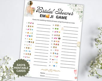 Jogo de Emoji Pictionary para Chá de Panela | Jogo de Emoji para Chá de Panela | Emoji com Frases de Noiva | Jogo Imprimível para Festa de Noiva | Jogo para Despedida de Solteira