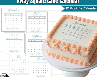 Topo de Bolo Quadrado Personalizado com Calendário 2026 | Modelo de Topo de Bolo Queima | Topo de Bolo de Aniversário para Imprimir | Editável no Canva | Download Digital