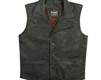Gilet de motard en cuir noir fait main : gilet de moto pour homme