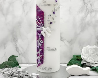 Konfirmationskerze K-81 in vers. Farben inkl. Namen und Datum - HANDARBEIT- auch zur Kommuion, Taufe, Firmung möglich