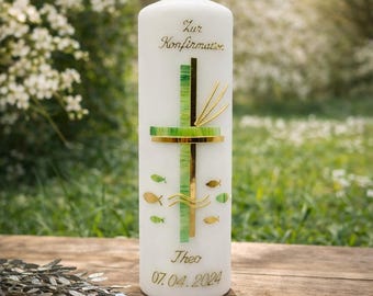 Konfirmationskerze K-07 personalisiert mit Namen und Datum - HANDARBEIT mit echtem Wachs - auch zur Kommuion, Taufe, Firmung möglich