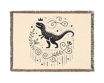 T-Rex Woven Blanket: Cotton Dinosaur Throw, Dino Lover Gift