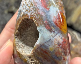 Polished Ocean Jasper Freeform with Druzy Pocket – 332g Madagascar Jasper