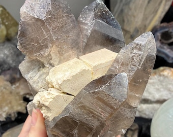 Smoky Quartz with Microcline – 1222 g – Large Cluster with Sharp Crystals – Alpine-Style Specimen