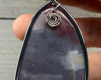 Moss Agate Pendant Necklace | Hand Wrapped Crystal Jewelry | Gray Blue Agate Stone | Wire Wrapped Pendant | Natural Stone Gift