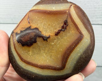 Banded Carnelian Nodule – Raw Desert Stone with Polished Interior Face