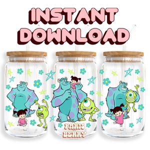 Cute Monsters & Boo, 16oz Wraps, Characters, Cartoon, Christmas, Halloween, PNG, Tumbler Libbey Glass Wrap Design | Instant Digital Download