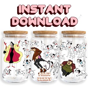 101 Puppy Dalmatians, 16oz Wraps, Character, Cartoon, Christmas, Halloween, PNG, Tumbler Libbey Glass Wrap Design | Instant Digital Download