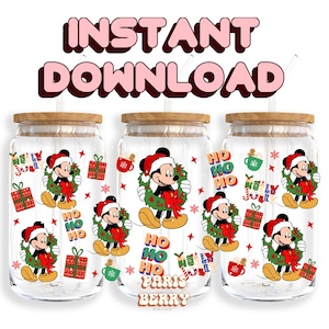 Christmas Present Mouse, 16oz Wraps, Love, Cartoon, Characters, Halloween, PNG, Tumbler Libbey Glass Wrap Design | Instant Digital Download
