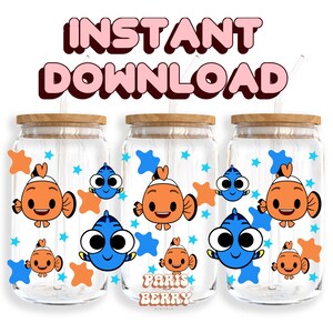 Finding Fishies, 16oz Wraps, Characters, Cartoon, Christmas, Halloween, PNG, Tumbler Libbey Glass Wrap Design | Instant Digital Download