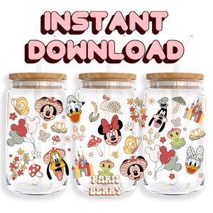 Mouse & Friends, involucri da 16 once, cartoni animati, personaggi, Natale, Halloween, PNG, Tumbler Libbey Glass Wrap Design / Download digitale istantaneo