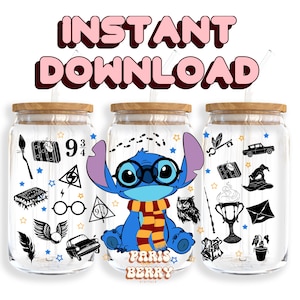 Cute Blue Wizard, 16oz Wraps, Cartoon, Characters, Christmas, Halloween, PNG, Tumbler Libbey Glass Wrap Design | Instant Digital Download
