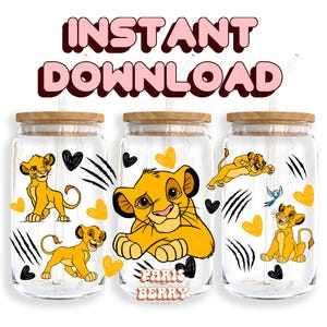Cute Lion Baby King, 16oz Wraps, Cartoon, Characters, Christmas, Halloween, PNG, Tumbler Libbey Glass Wrap Design | Instant Digital Download