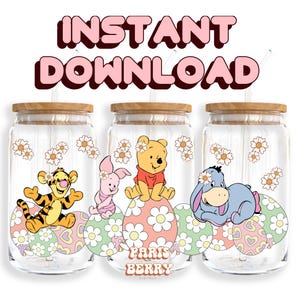 Honey Bear Easter, 16oz Wraps, Cartoon, Characters, Christmas, Halloween, PNG, Tumbler Libbey Glass Wrap Design | Instant Digital Download