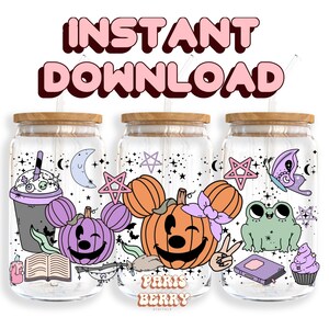 Spooky Pumpkin Mouse, 16oz Wrap, Cartoon, Characters, Christmas, Halloween, PNG, Tumbler Libbey Glass Wrap Design | Instant Digital Download