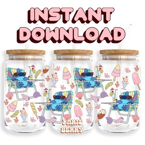 Jolie plage bleue, 16 oz, Dessins animés, Personnages, Noël, Halloween, PNG, Design de papier peint Libbey pour gobelet | Téléchargement numérique instantané