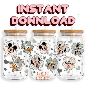 Lucky Mouse Clover, 16oz Wraps, Cartoon, Characters, Christmas, Halloween, PNG, Tumbler Libbey Glass Wrap Design | Instant Digital Download