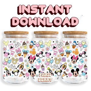 Mouse Park & Friends, 16oz Wrap, Cartoon, Characters, Christmas, Halloween, PNG, Tumbler Libbey Glass Wrap Design | Instant Digital Download