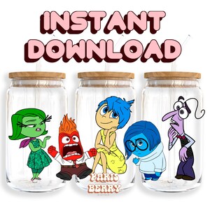 Cute Inside Out Vibe, 16oz Wraps, Character, Cartoon, Christmas, Halloween, PNG, Tumbler Libbey Glass Wrap Design | Instant Digital Download